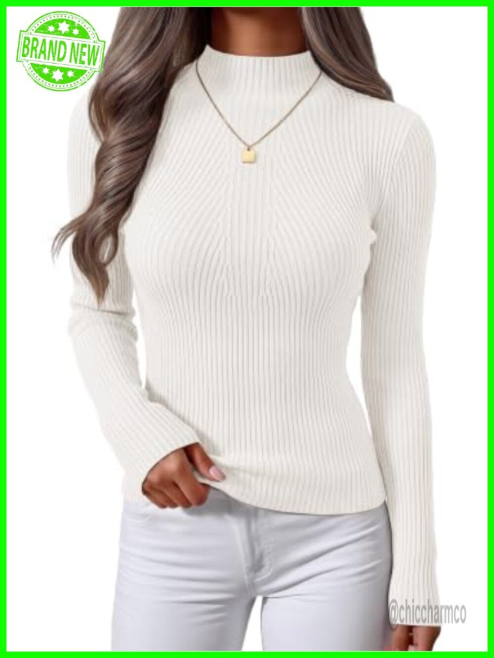 Ribbed Knit Turtleneck Long Sleeve Slim Fit Pullover Sweater Tee